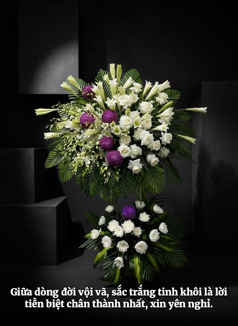 Kệ Hoa Viếng 2 Tầng Trắng Phối Tím